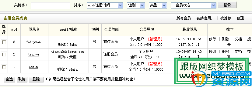 织梦注册会员列表